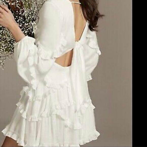 DB studio charmeuse ruffle mini dress back tie Perfect for a bride to be szL - Picture 4 of 16